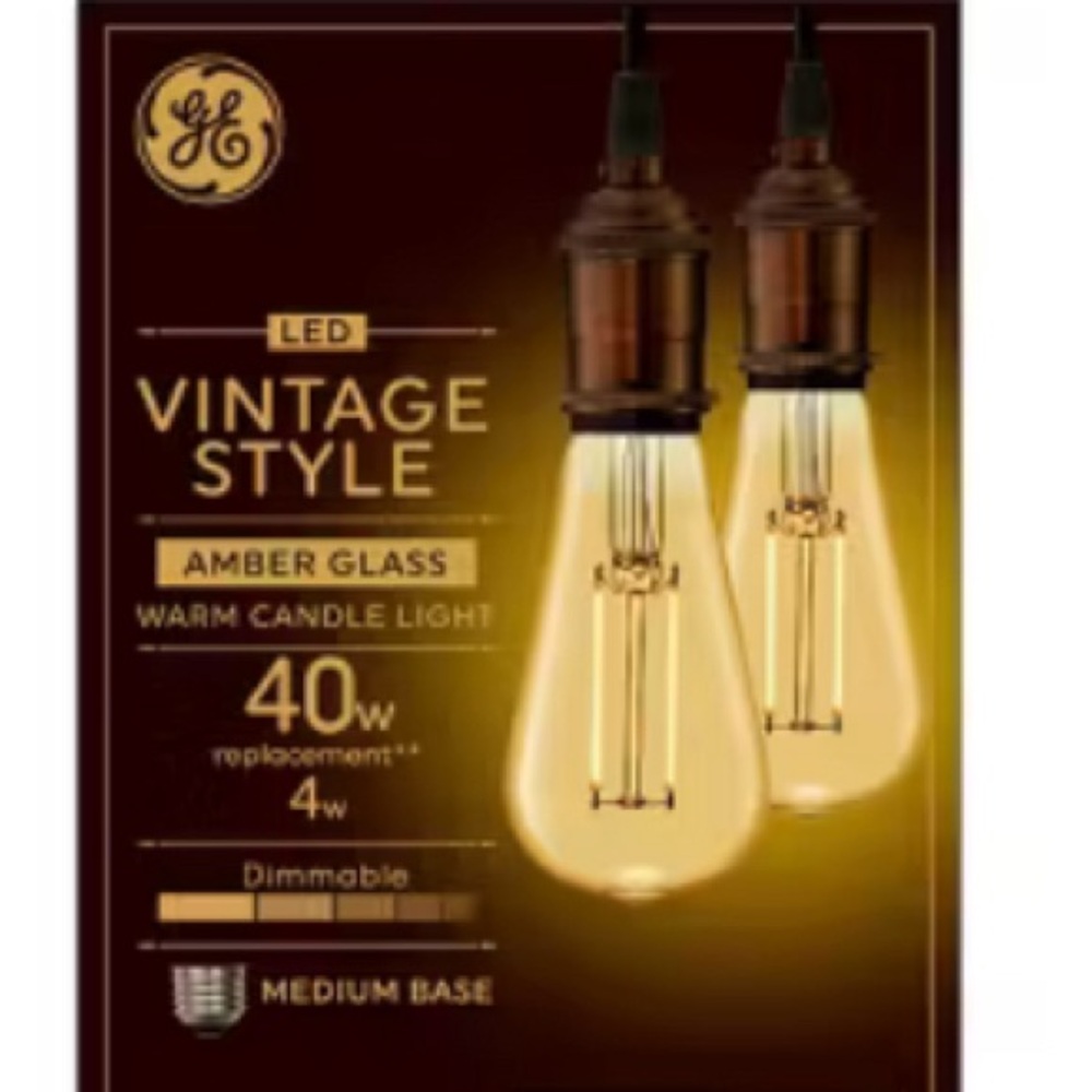 GE LED Vintage Style Bulbs 40w 2 Bulbs - Amber Glass